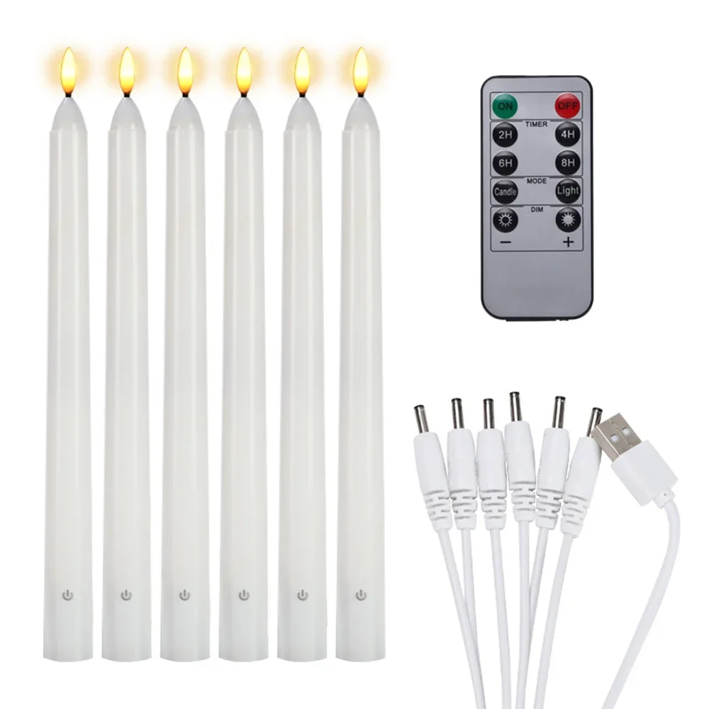 

LED Rechargeable Candles 27cm Flameless Flickering Wedding Taper Candle Timed Remote Birthday Home Decoration Christmas Candles
