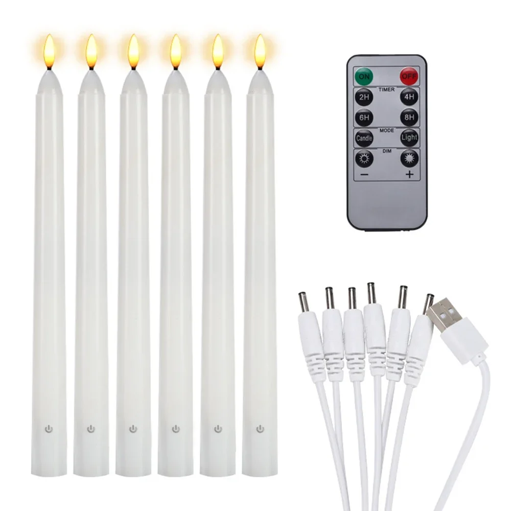 LED Rechargeable Candles 27cm Flameless Flickering Wedding Taper Candle Timed Remote Birthday Home Decoration Christmas Candles