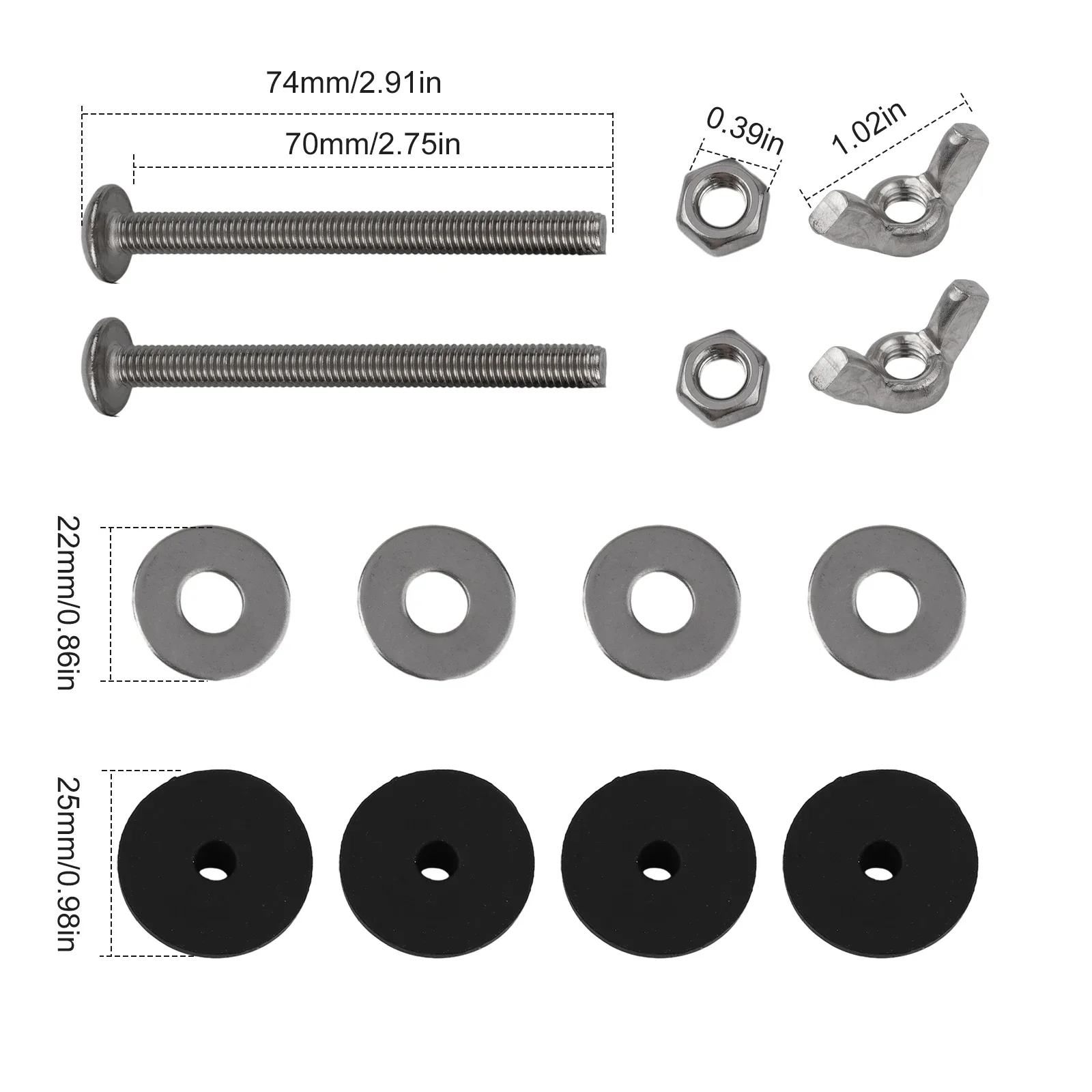 2PCS Toilet Tank Bolts Stainless Steel Tank Screws Cistern To Toilet Pan Fixing Fitting Sealing Close Coupling Bolt