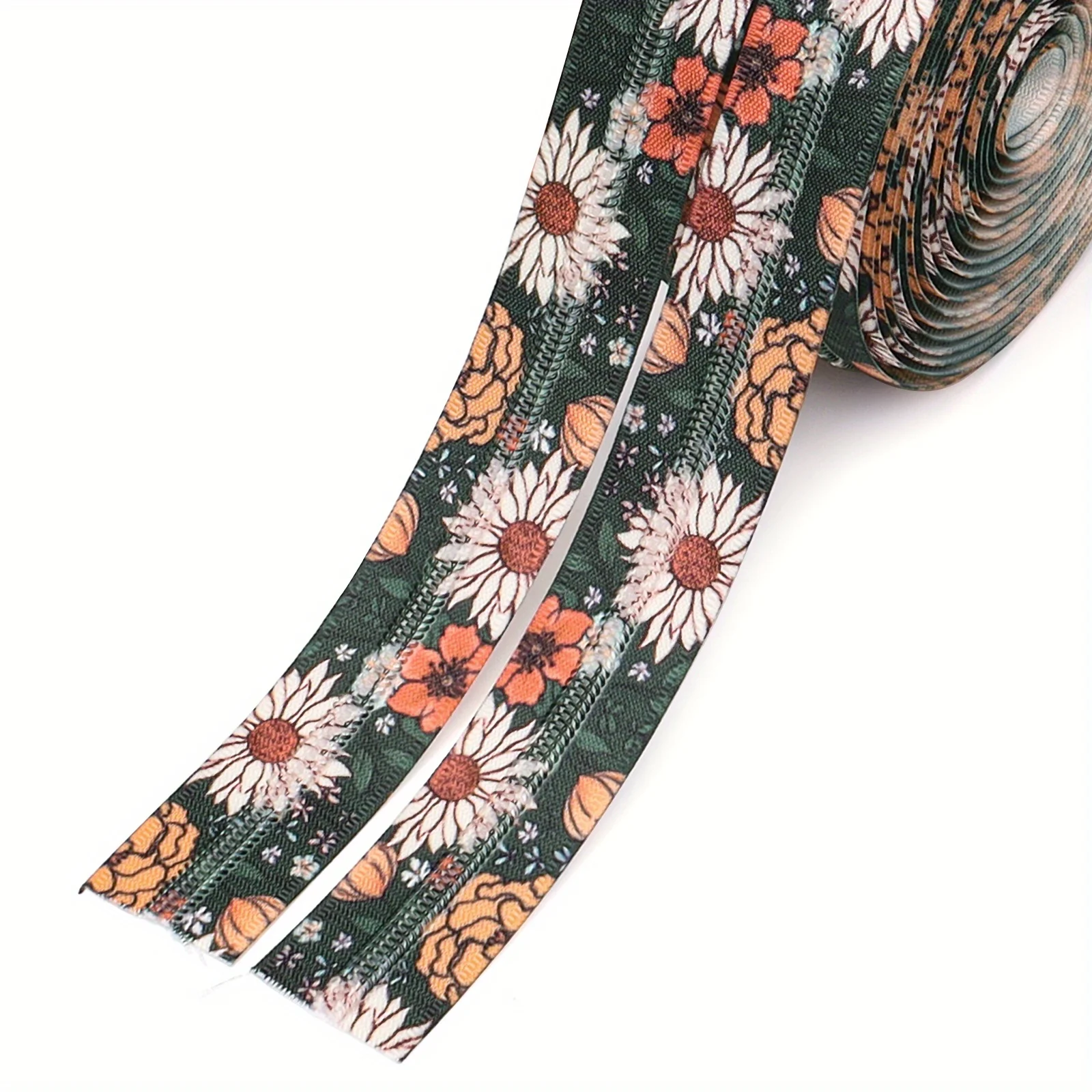 1 set of -4.5m zipper + 10 zipper heads, 5 #zipper set, jungle flower elements, with 10 zipper heads