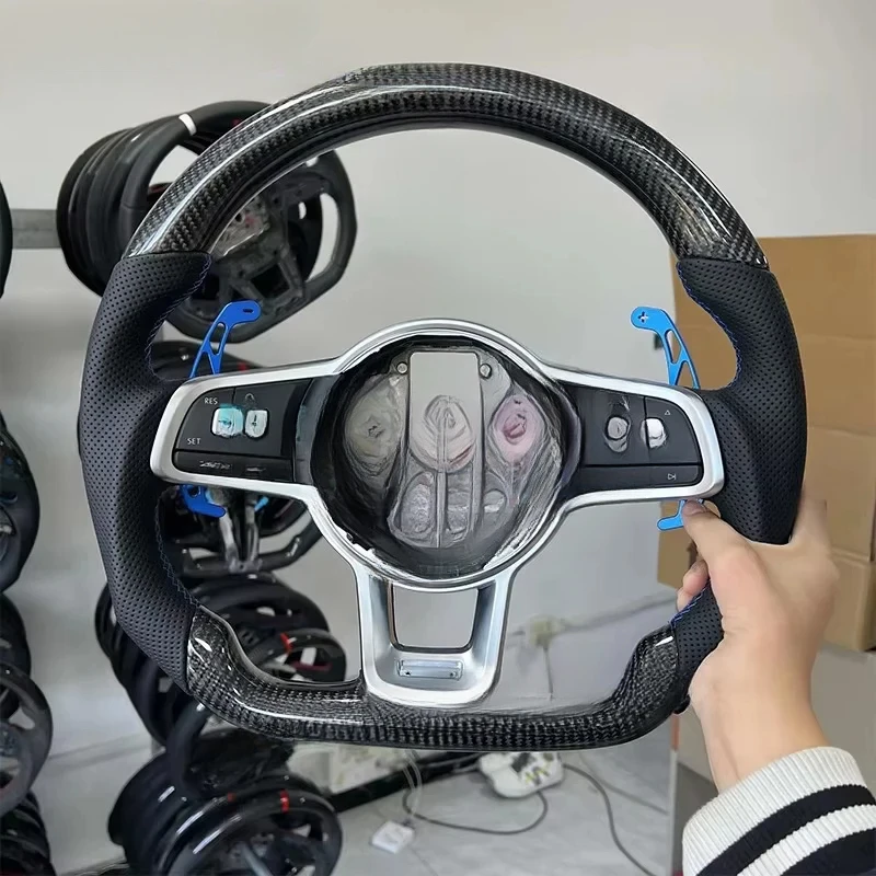 

Персонализированный руль из карбона для VW MK7 MK6 Golf7 Polo CC Jetta Tiguan с синими лепестками и серебристой рамкой