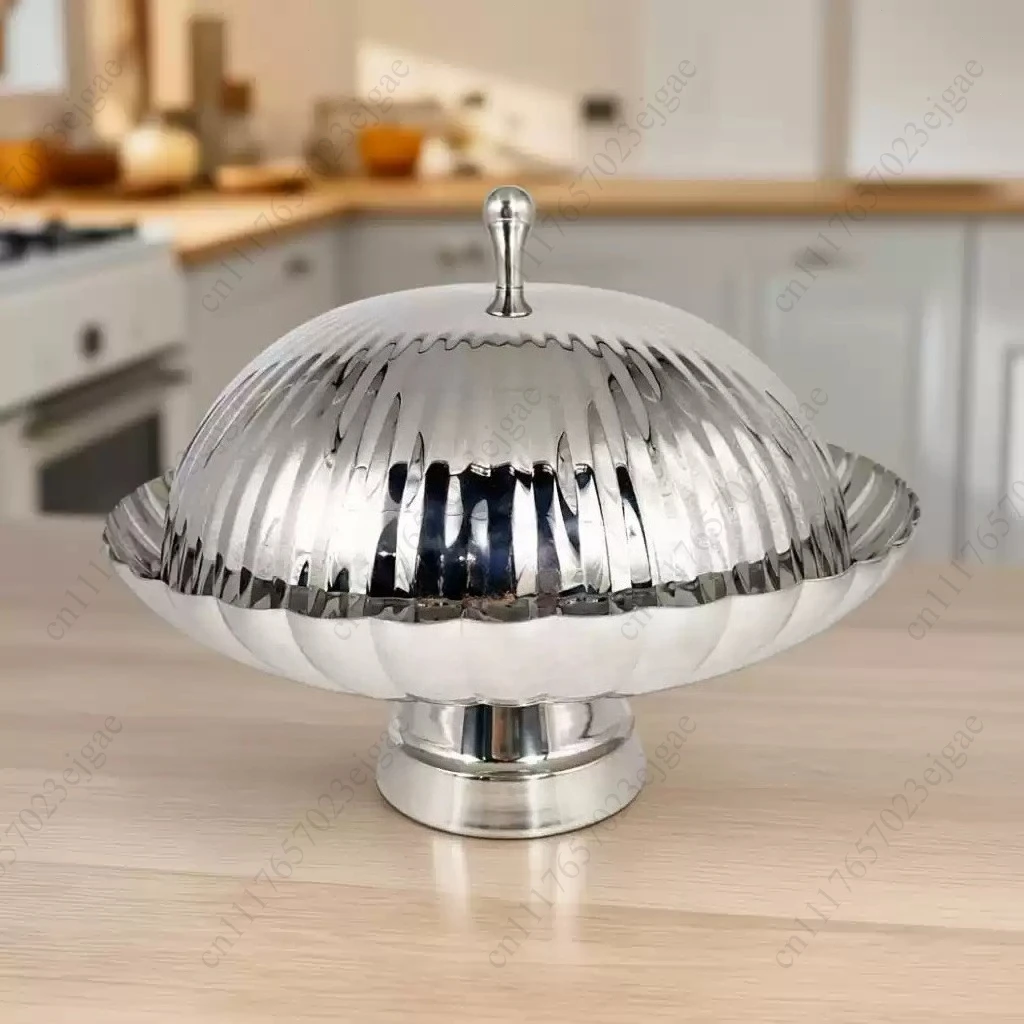 European Style Modern Exquisite Creativity Stainless Steel Pastry Tray Advanced Western Cuisine Dust-Proof Steak Serving Plate
