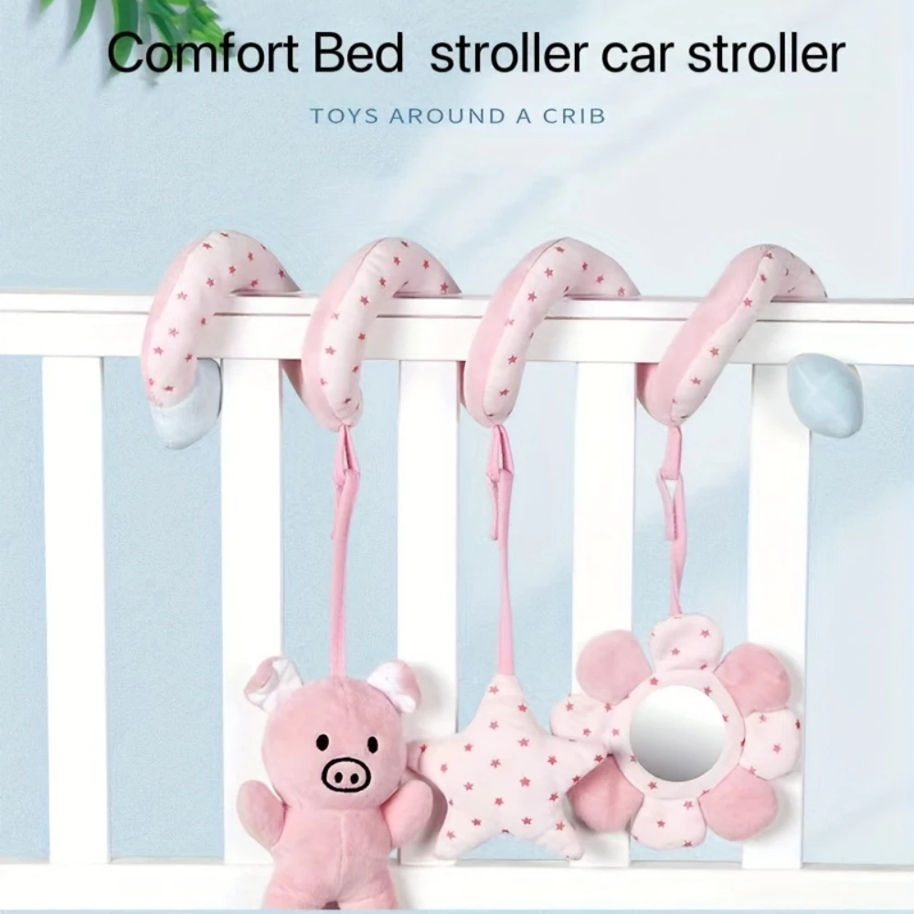 

Baby Cute Animal Piggy Soft Bed Wrap Around Bed Hanging with Built-in Haha Mirror, Rattle, Newborn Car Hanger, Stroller Hangings