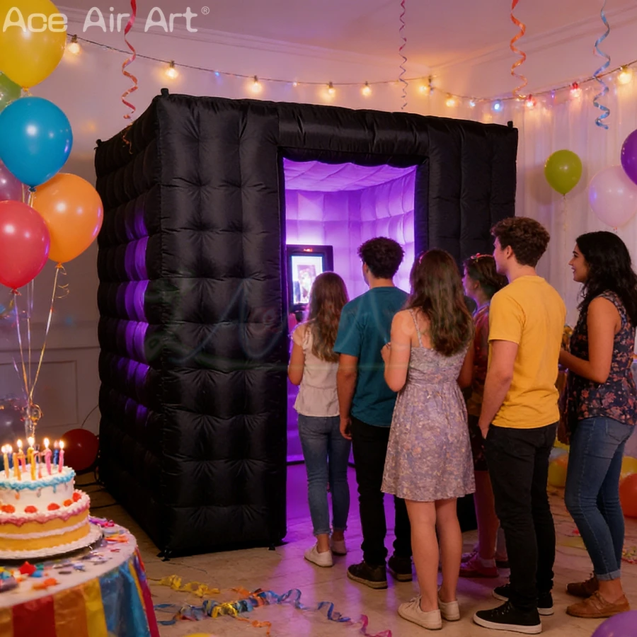 Custom Portable Inflatable Photo Booth Durable Double Layer Inflatable Cube Tent Photo Booth With Led Lights