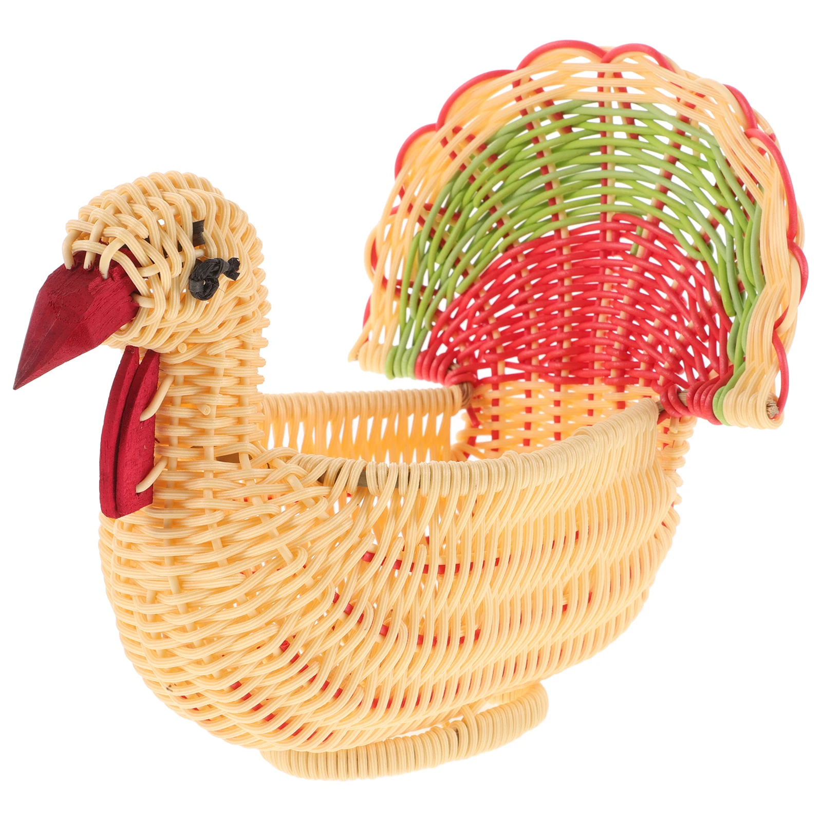 Lovely Chicken Shape Imitation Rattan Storage Basket Large Capacity Fruit Basket For Kitchen Decorative Plastic Woven