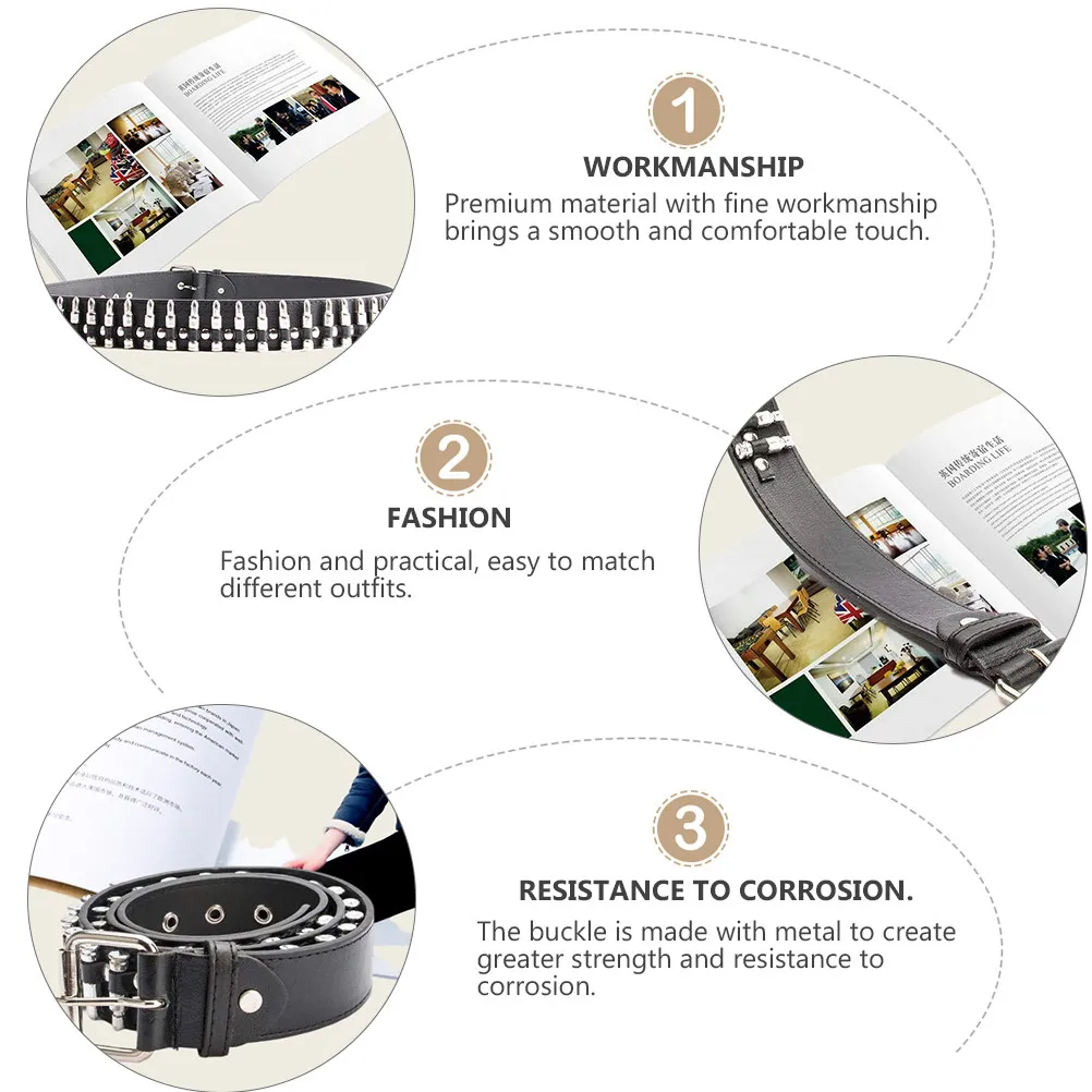 1Pcs Men Studded Bullet Belt Punk Style Artificial Alloy Buckle Casual Jeans Waistband Versatile Belt Leisure Waistband