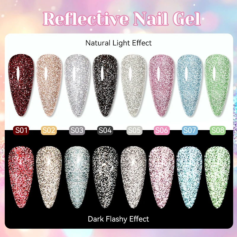 NICOLE DIARY 15ml Blue Reflective Gel Nail Polish Glitter Fluorescent Semi Permanent UV LED Gel Sparkly Nail Art Varnish