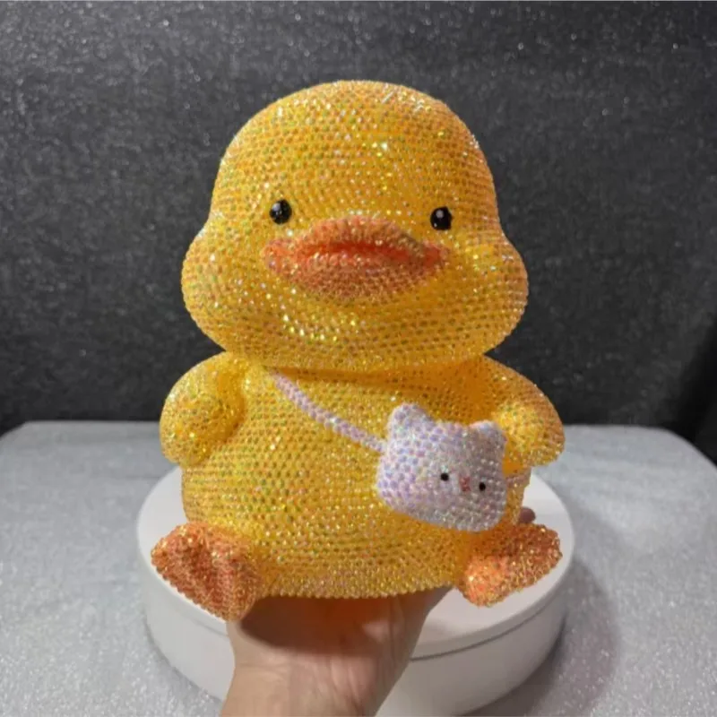 DIY Rhinestone Yellow Duck Coin Deposit Jar Animal Piggy Bank Kid's Bedroom Decorative Statue Mosaic Cross Stitch Luxury Gift