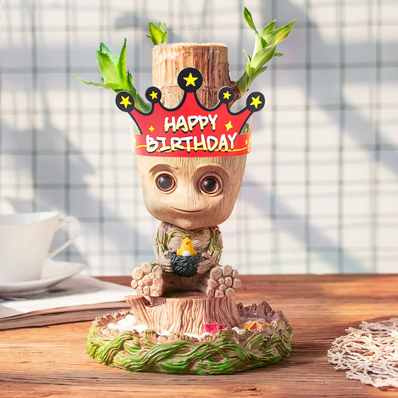 Милый Marvel Groot для домашнего офиса, рабочего стола, персонализированный креативный дизайн, очищающий воздух, маленькое дерево, человек, гидропонные украшения в горшках