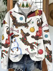 Christmas Play Dachshund Print Zip Sweatshirt