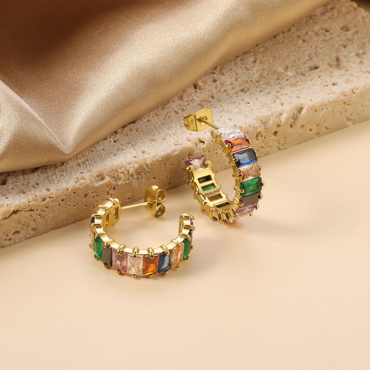 LUXUKISSKIDS Trendy C Tennis Hoop Earrings Shiny Colourful Zirconia Luxury Stainless aretes Women Summer Clips French Jewelry image 6