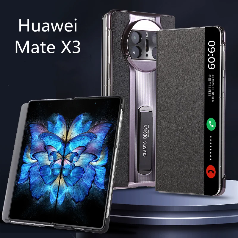 

Роскошный раскладной магнитный складной чехол из натуральной кожи для Huawei Mate X3 умный чехол с окошком и держателем кронштейна