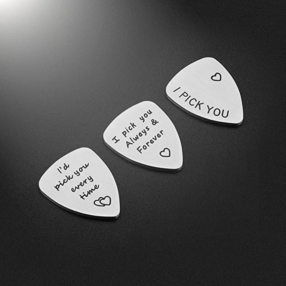 

3Pcs Guitar Picks Creative Letter Design Stainless Steel Durable Father Day Gift Plectrum Shrapnel for Guitar Collection