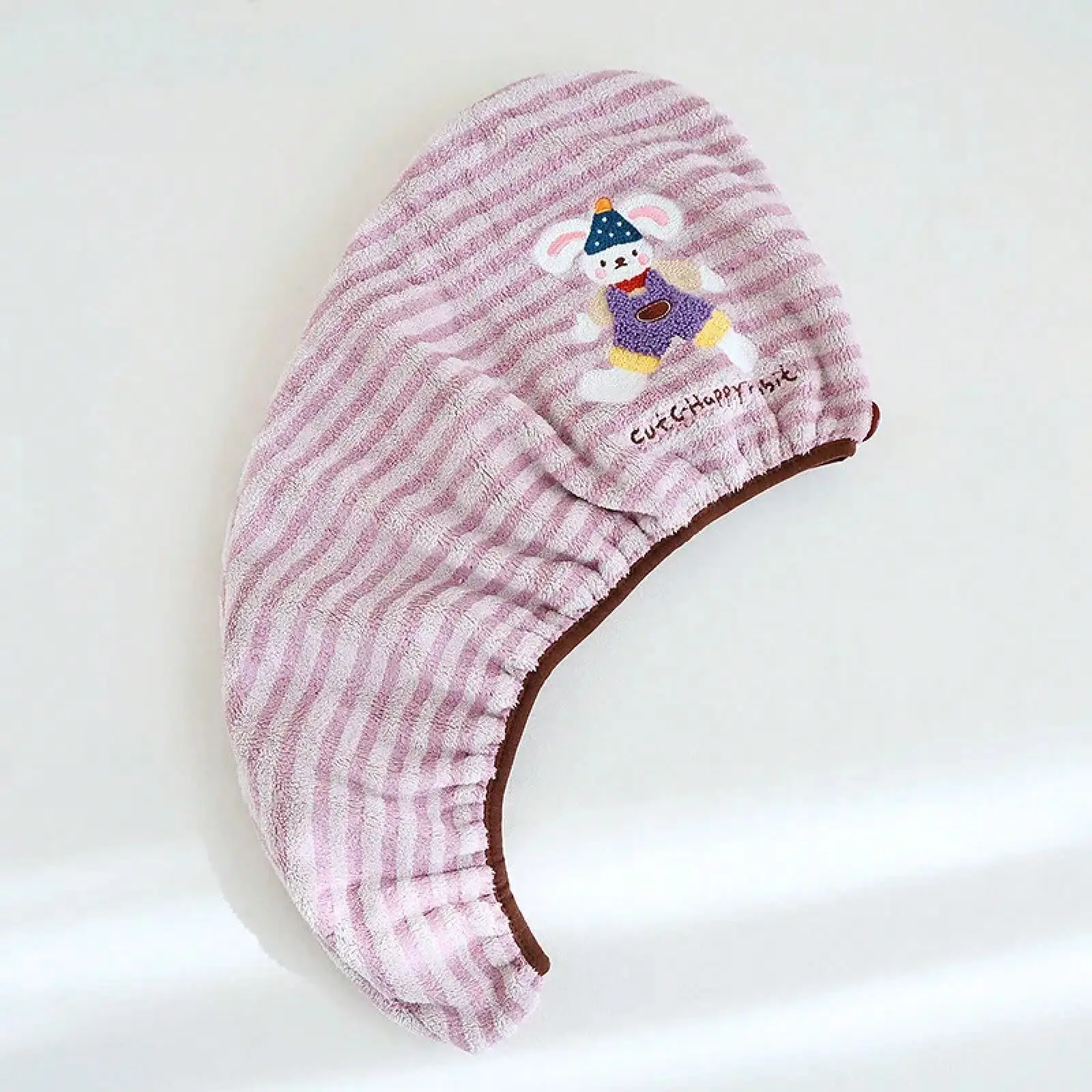 

New Cartoon Embroidered Ladies Soft Absorbent Hair Towel With Button Coral Fleece Fun Home Use Hair Drying Cap