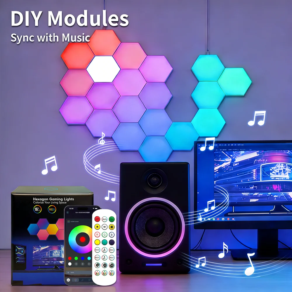 

5V Hexagonal Smart RGB Wall Light Color Changing Ambient Light DIY Mode Music Rhythm Mobile Control Game Room Bedroom Decoration