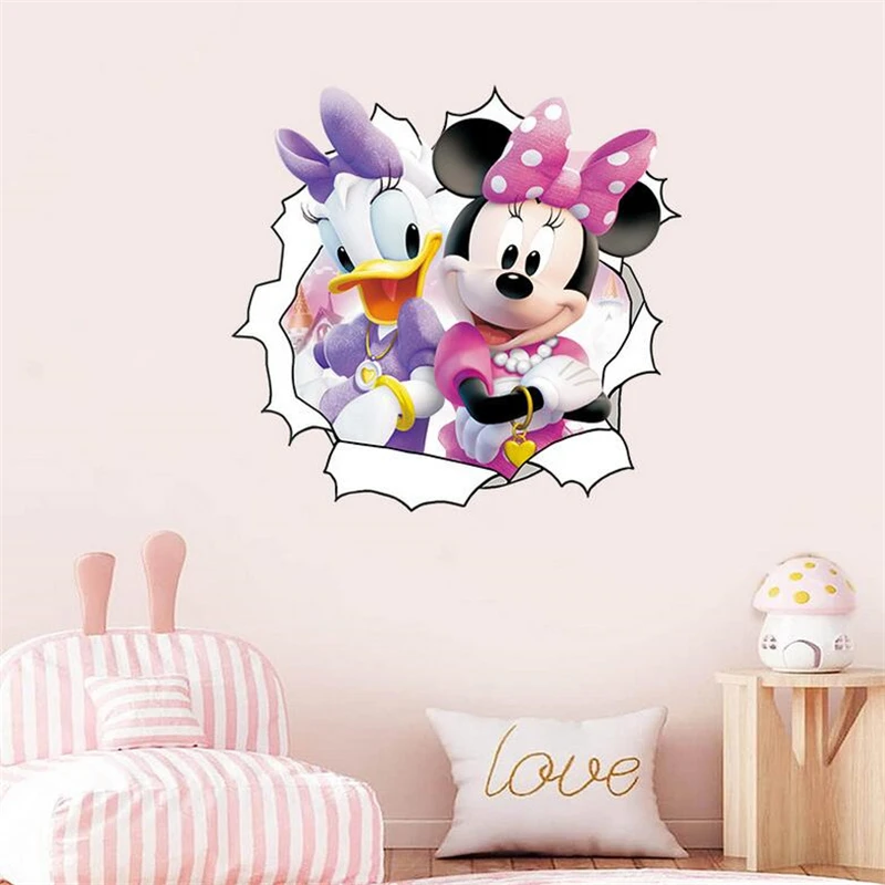 3D Cartoon Mickey Minnie Donald Duck Wall Stickers For Kid\'s Room Kindergarten Amusement Park Baby Bedroom Wall Art Decoration