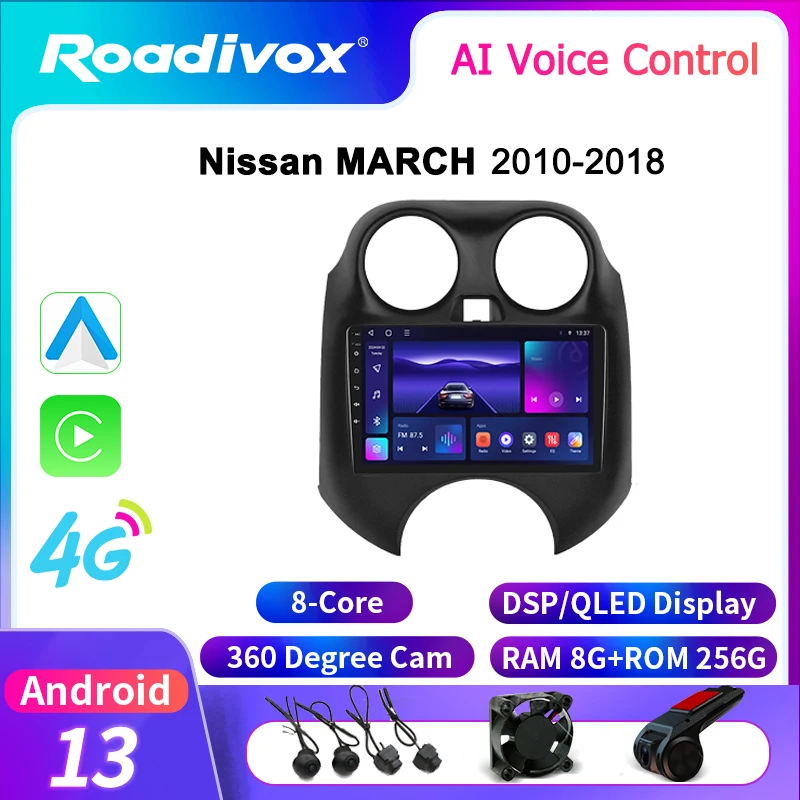 roadivox Android car radio for Nissan MARCH 2010 2018 stereo GPS Navigation video Multimedia Player tape recorder