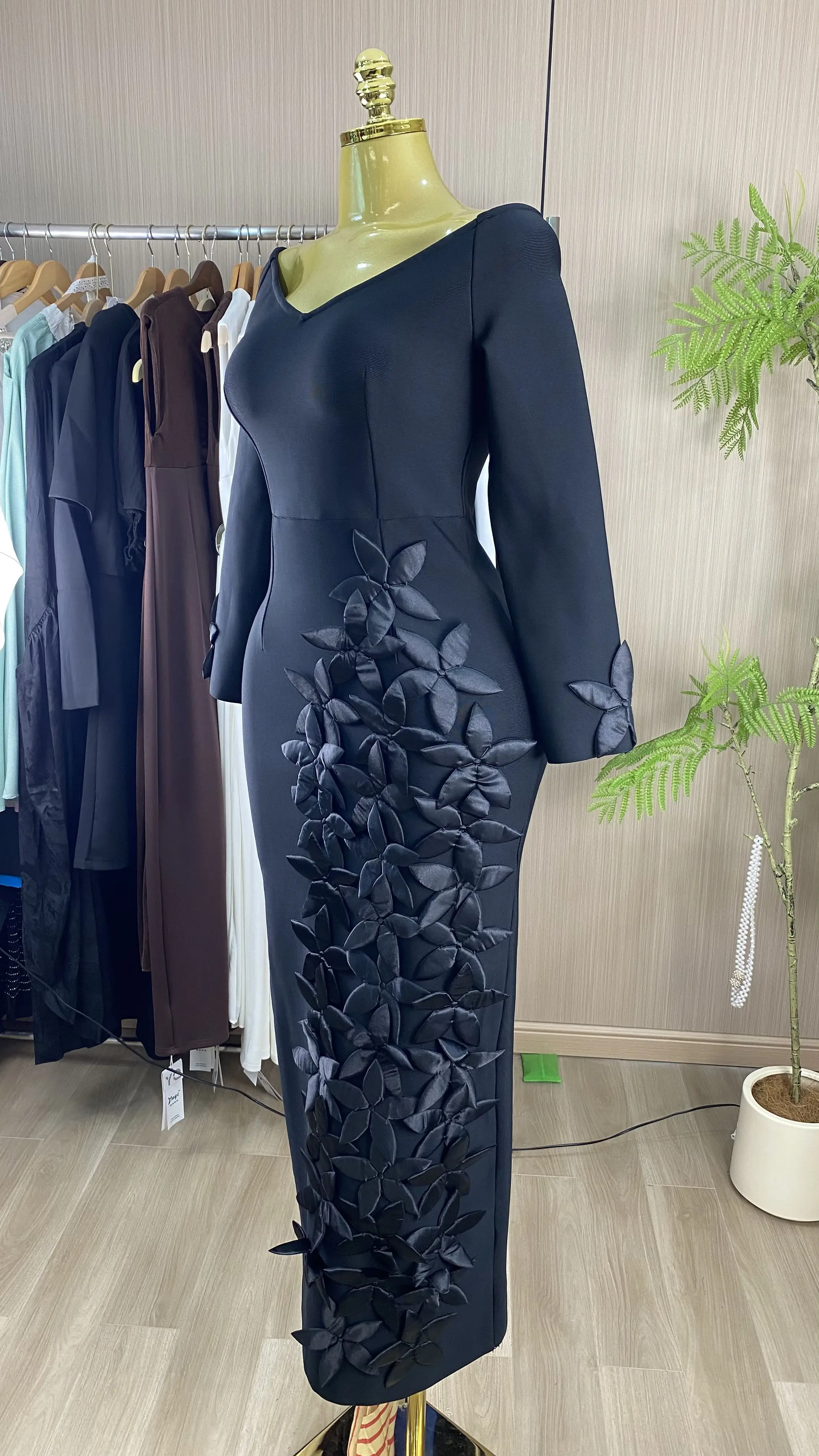 Luxurious floral-embellished high-slit backless dress, sexy floor-length ball gown-GZXX897