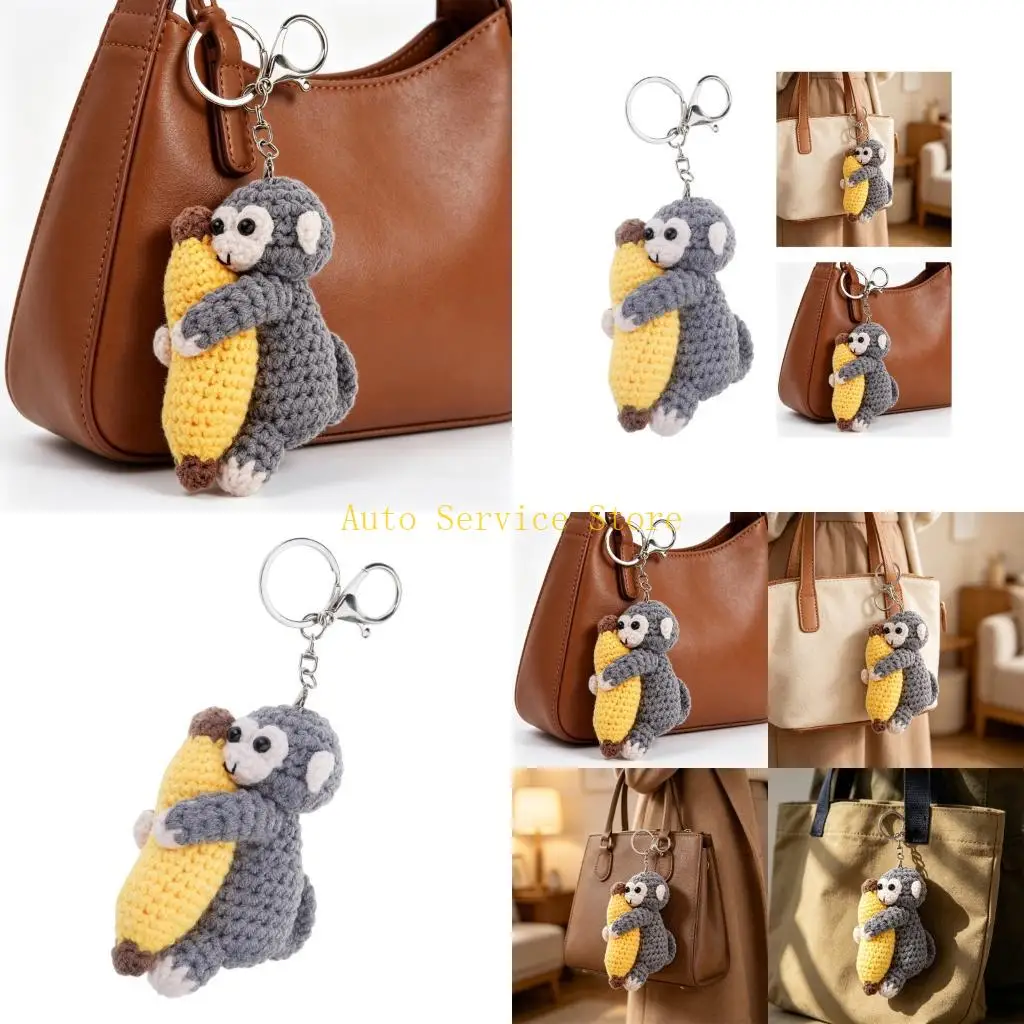 462A Delightful Handwoven Monkey And Banana Keychain Accessory Bag Pendant Compacted Design For Animal Lover Easy Carry