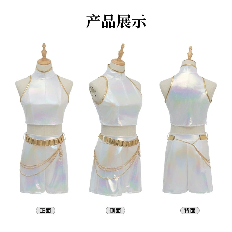 Disfraz de cazadores de demonios KPop para mujer, disfraz de Rumi Mira Zoey de cuero PU, traje de canto blanco, traje de fiesta de Carnaval y Halloween, peluca para niña