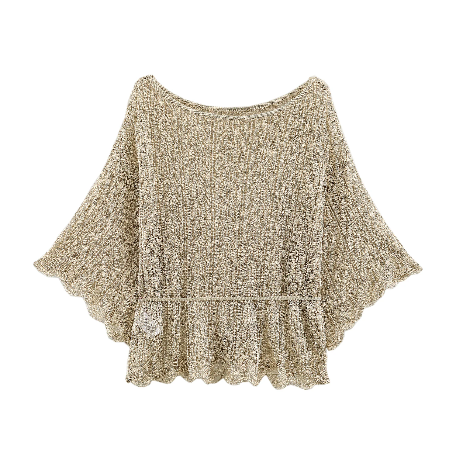 New Women's Fashion European and American Style Simple and Stylish with Belt Metallic Thread Knitted Top