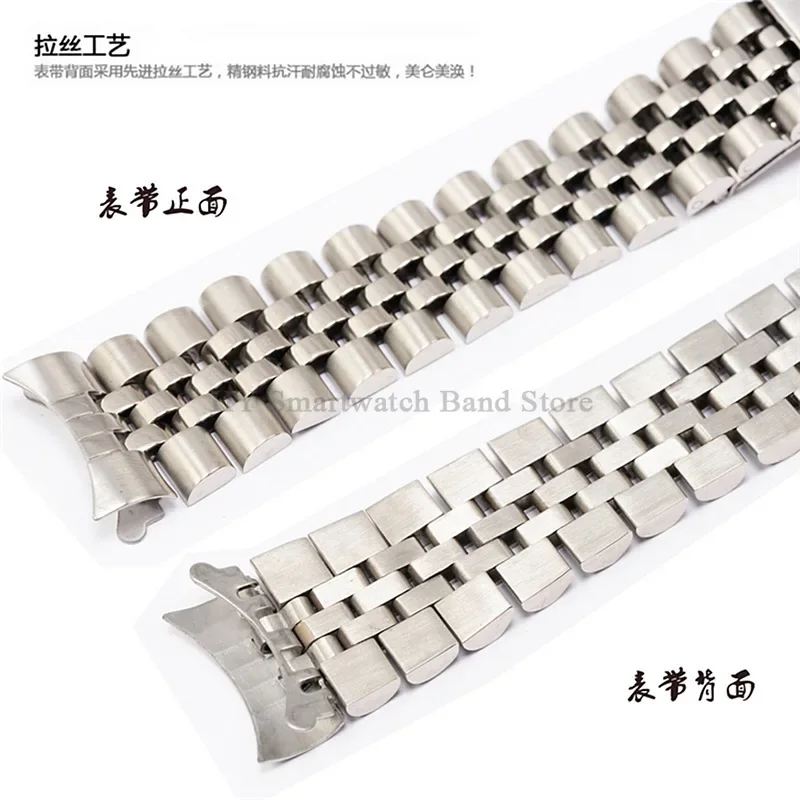 Metalowy pasek do zegarka z zakrzywionym końcem dla Rolex dla DATEJUST 13/17/18/2/21/22mm solidny pasek ze stali nierdzewnej do luksusowej bransoletki jubileuszowej