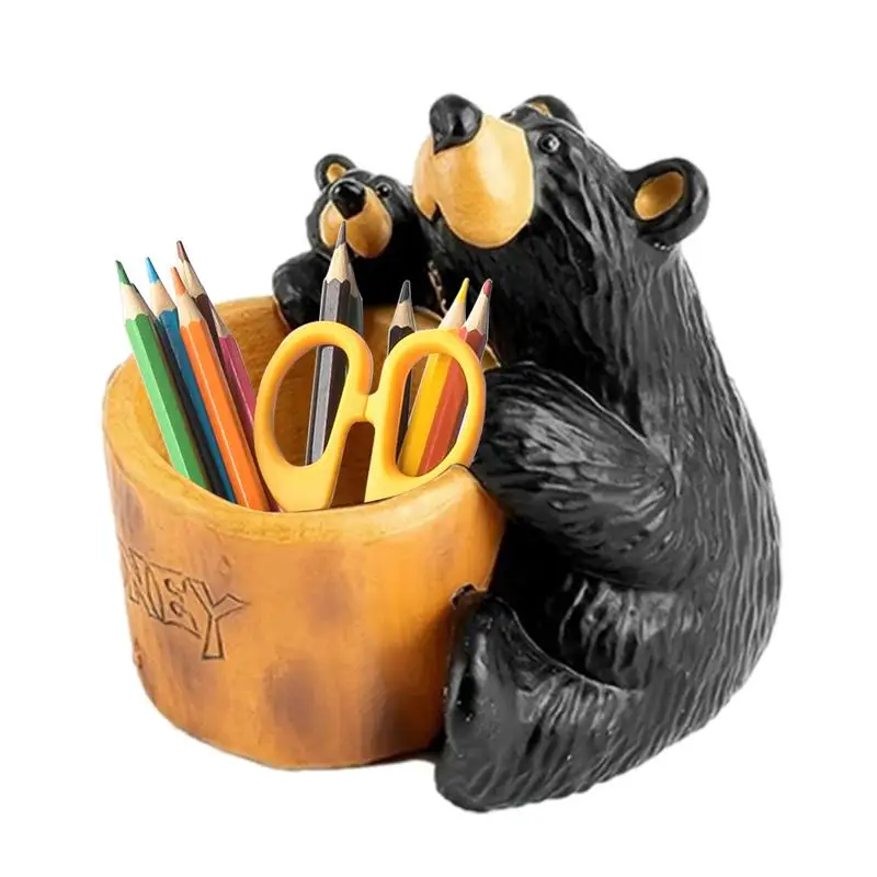 

Hand Cast Resin Paper Clip Holder Resin Black Bear Mother Child Figurine Table Rustic Cabin Decor Bear Mother And Child Statue