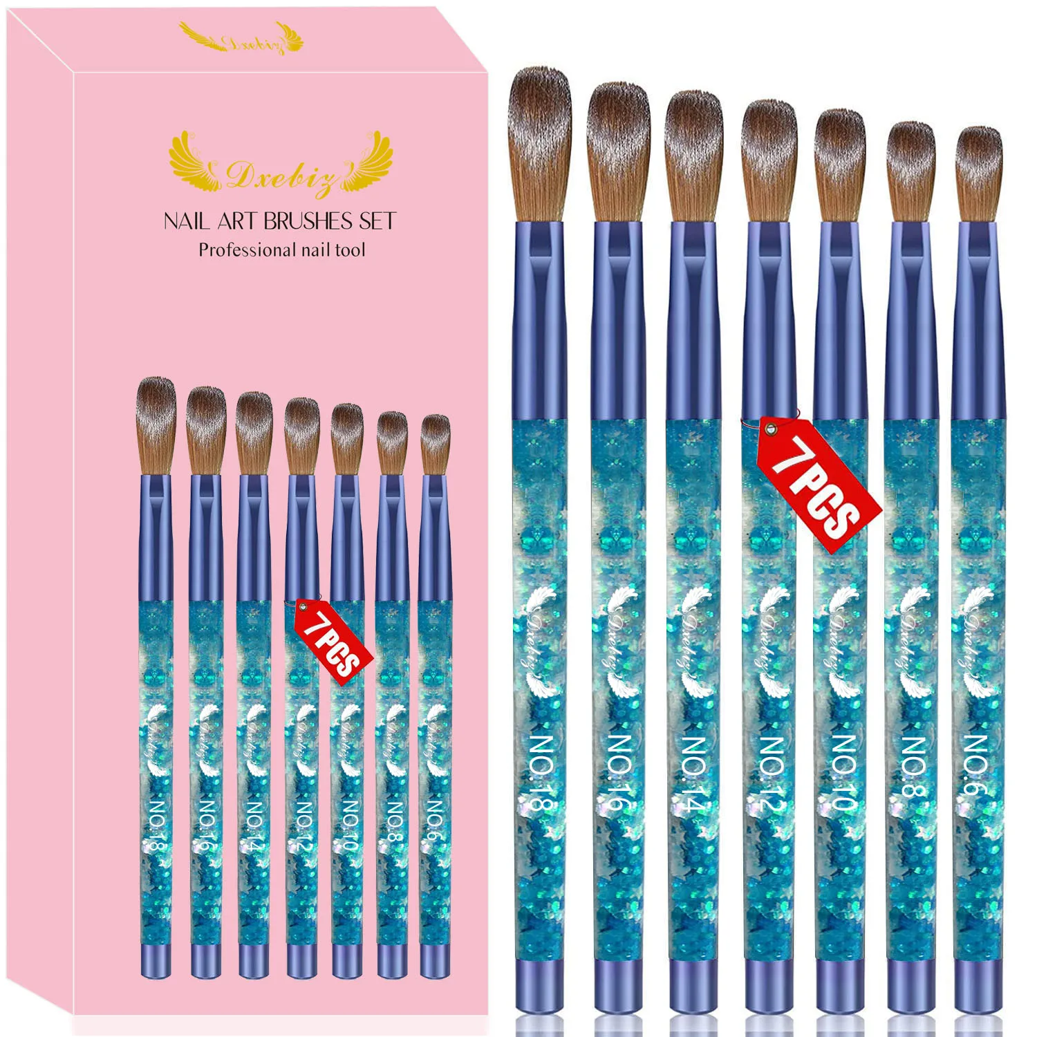 7 stücke Acryl Nagel bürste Set Kolinsky Größe 6 #-18 # für Acryl pulver Anwendung Pailletten Pinsel Erweiterung & Carving Salon nach Hause