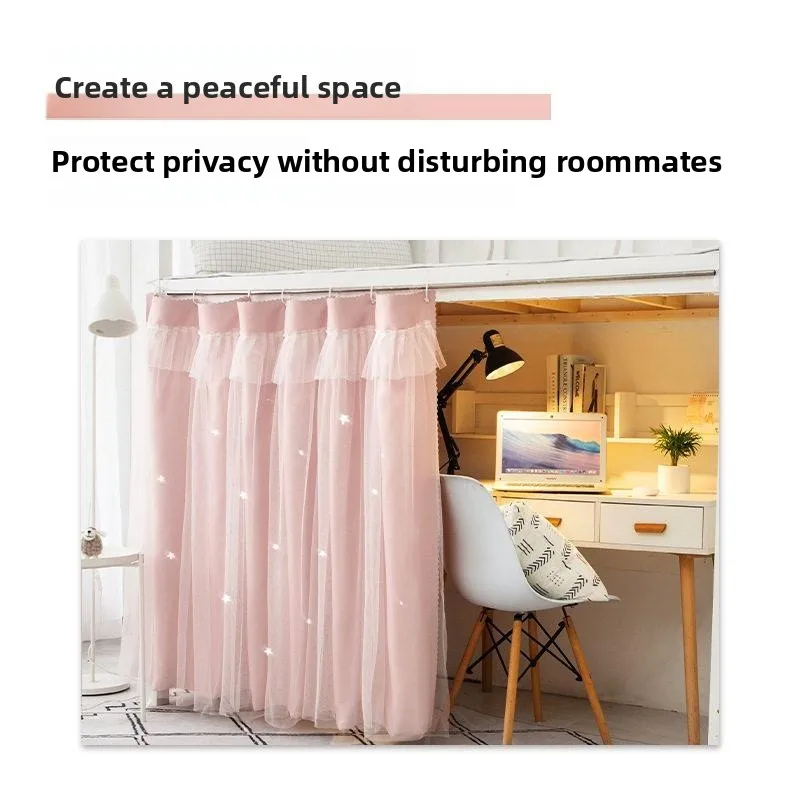 Princess Style Bed Curtain with Veil Strong Light Blocking Dormitory Bed Canopy Cotton Linen Material Top And Bottom Bed Cover
