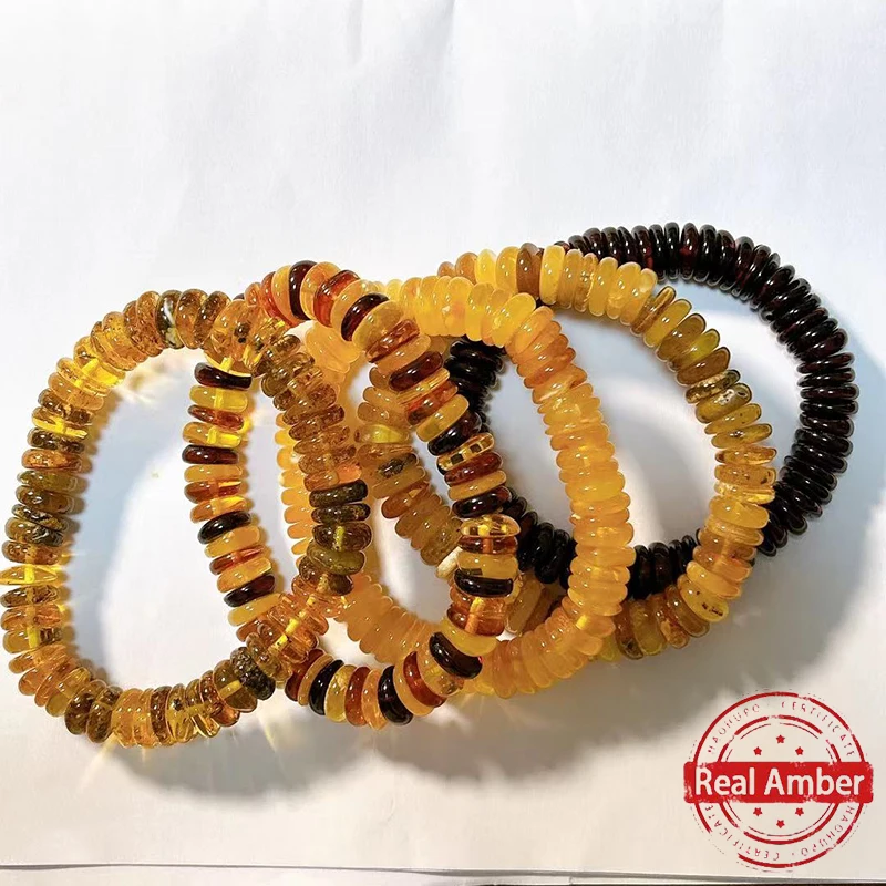 9.5mm Natural Baltic Amber Bracelet For Unisex Handmade irregular Wheel Styles High end Jewelry With Certification Wholesale