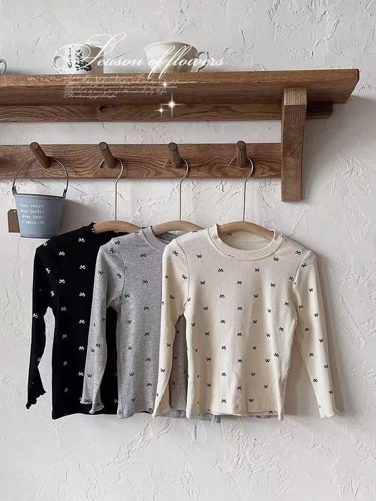 

Длинная футболка Sve для девочек с узлом, базовый слой, топ, модная эластичная детская одежда, осенняя одежда, новый детский комбинезон...