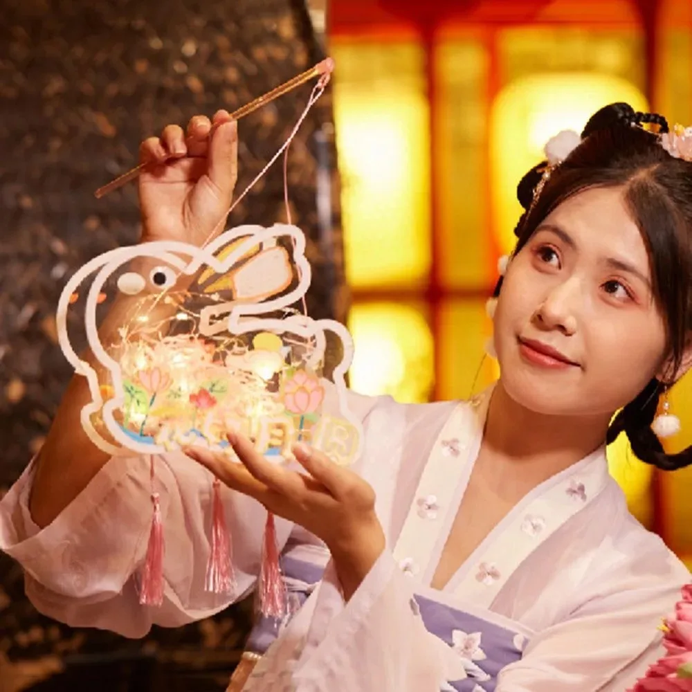 Intangible Cultural Heritage Mid-Autumn Festival Lantern Transparent Glowing Handheld Rabbit Lantern Handhold Handmade