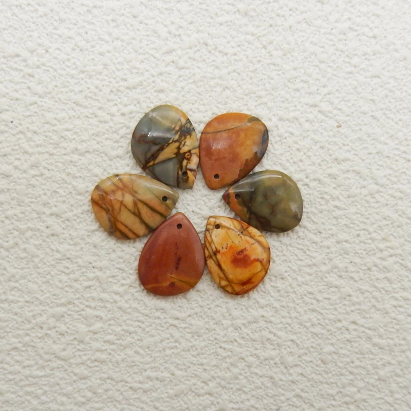 

Beautiful Multi-Color Picasso Jasper Waterdrop 5PCS Pendant Beads Set, Unique Jewelry Accessories, Gift For Her, 19x1x2mm, 7.4g