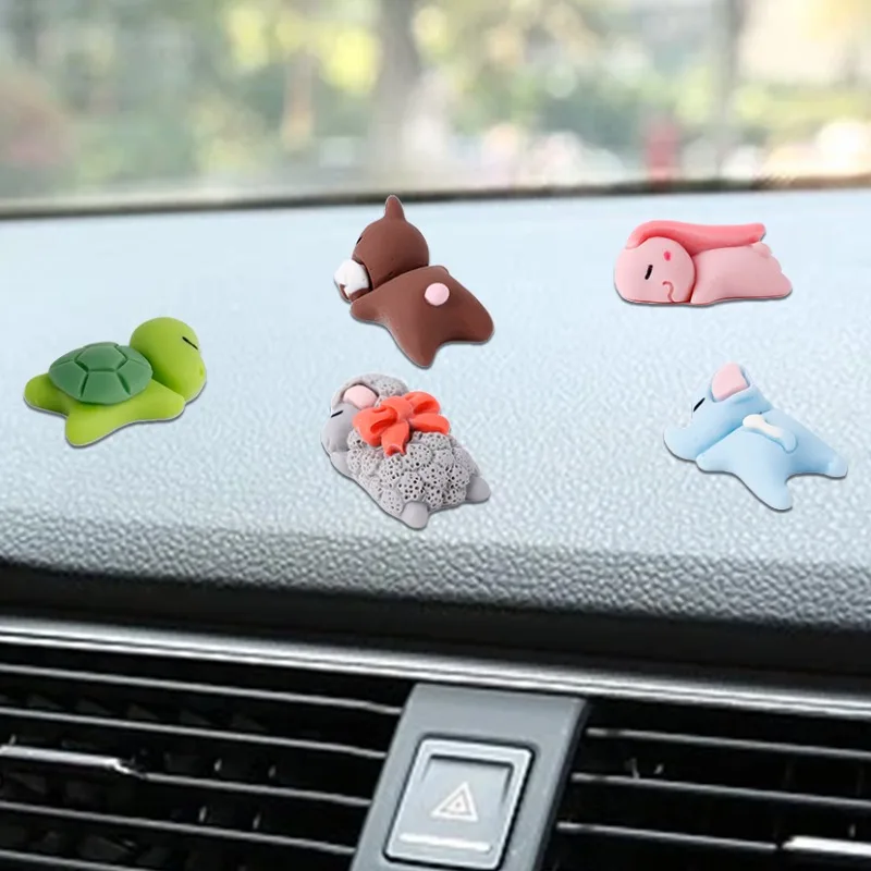 Car Dashboard Ornament Mini Animal Figurine Craft Rearview Mirror Steering Wheel Paste Sleeping Cartoon Animal Funny Accessories