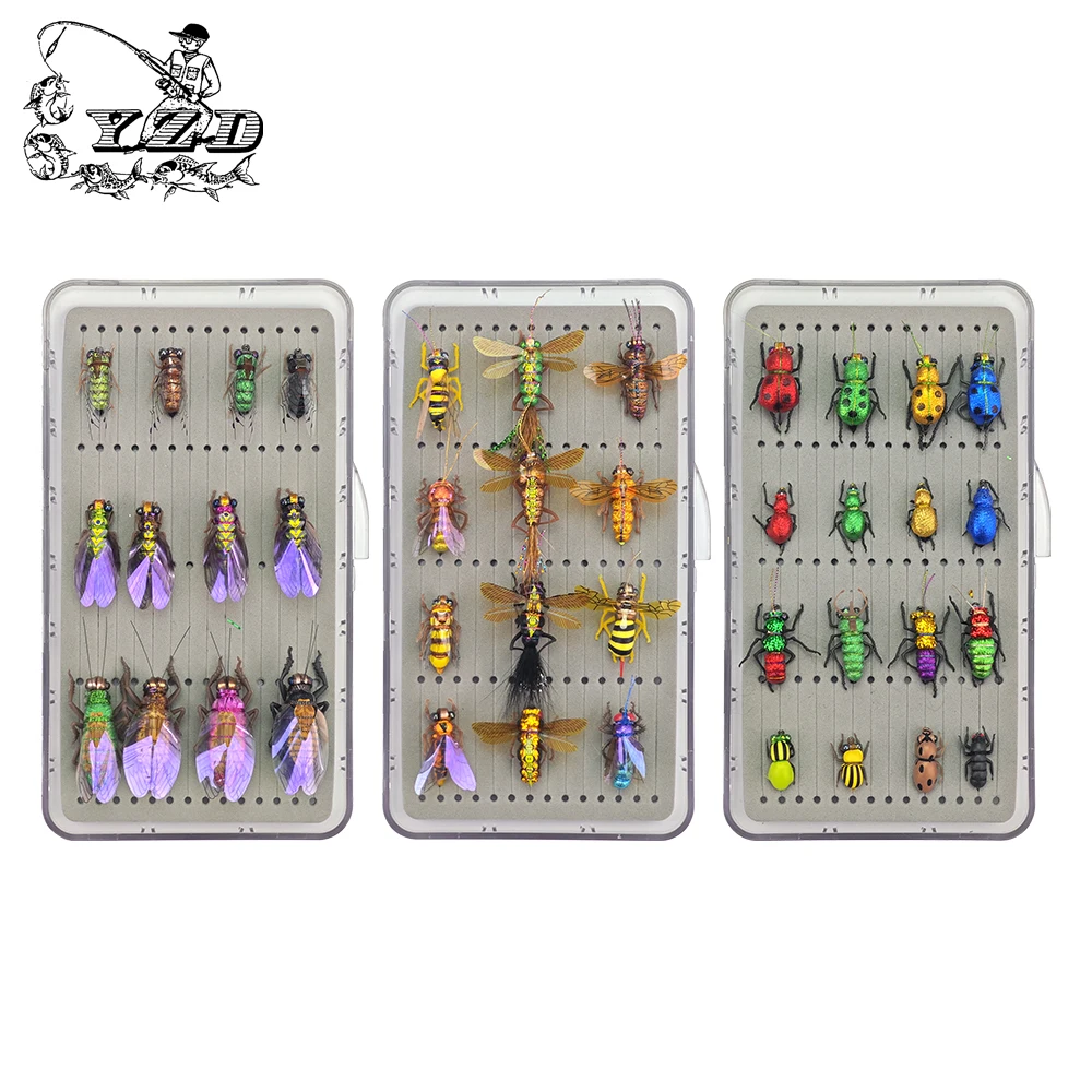 

Fly Fishing Bait Set, Realistic Insect Bait boxes for bees, ladybugs, and other Insects, 3 types of bait boxes