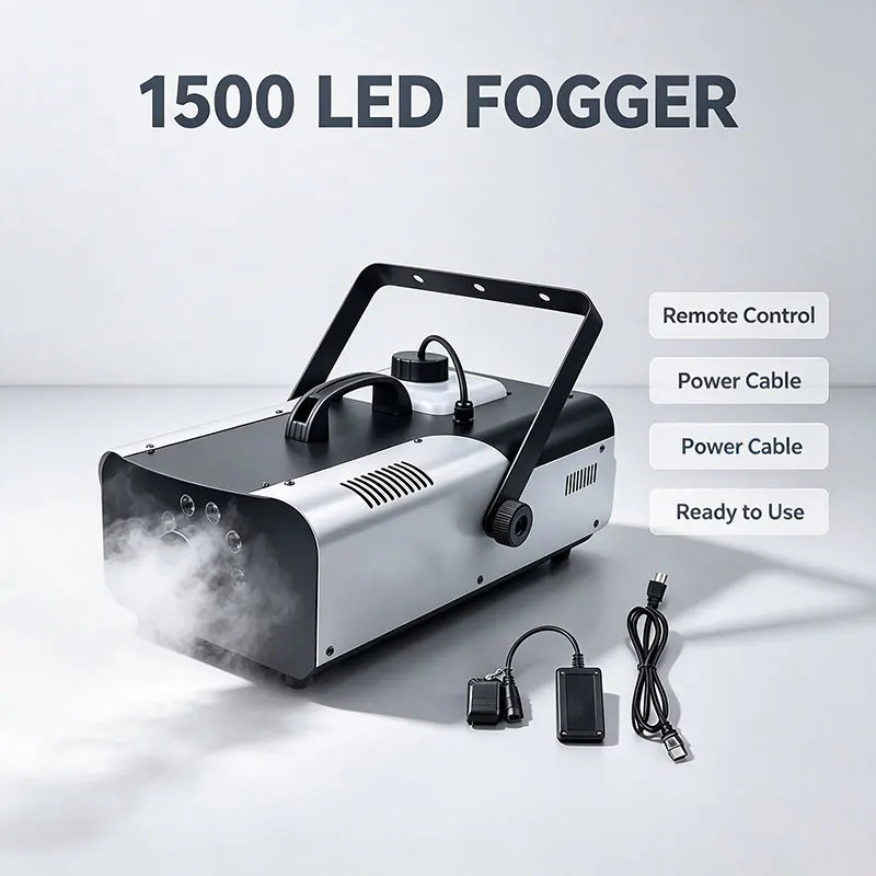 1500W Smoke Machine LED Lights Fogger Wired Wireless Remote Control 5 Min Fast Preheat Professional for Stage Wedding Party Bar