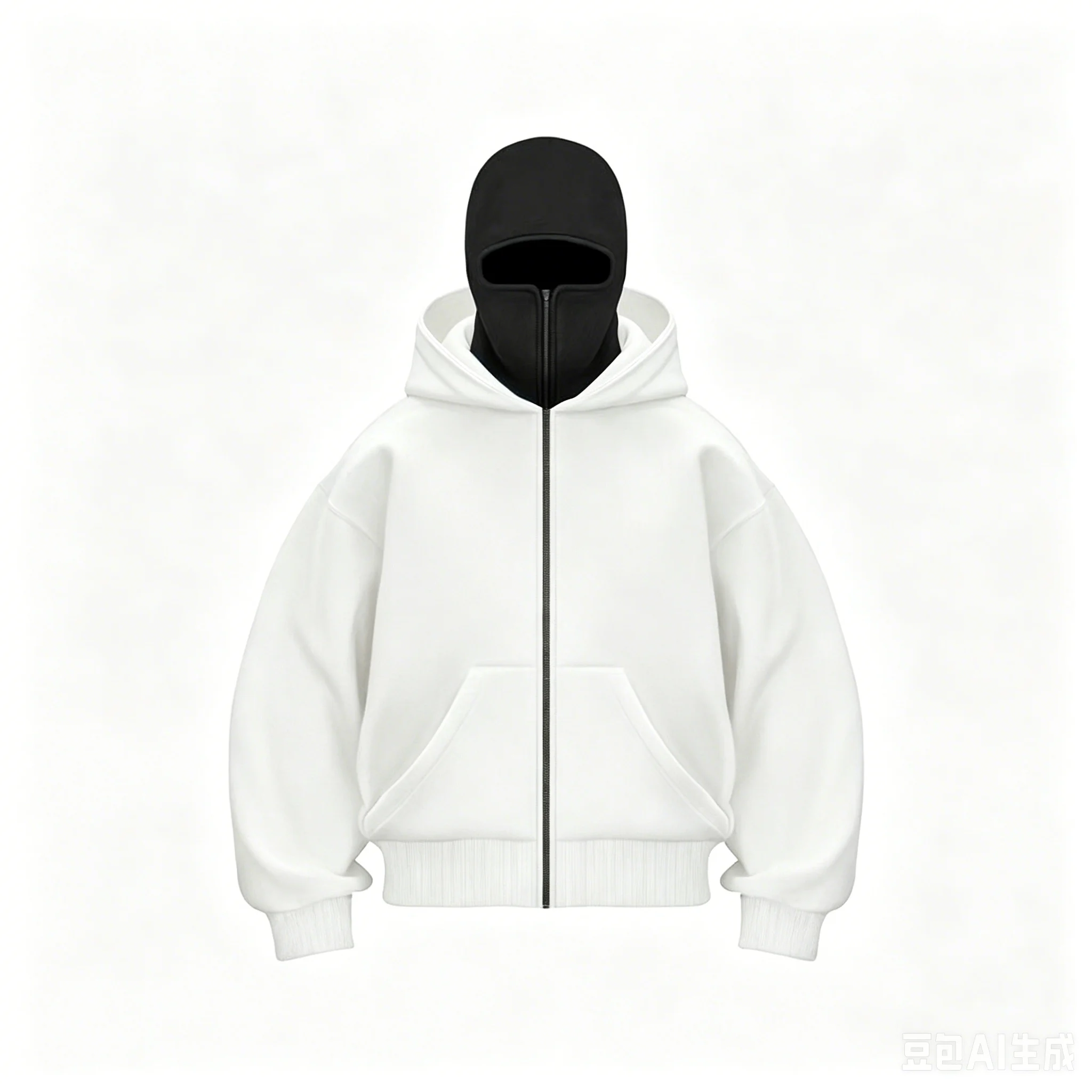 Men Balaclava Hoodie Full Zip Sweatshirt Built‑in Face Mask Y2K Streetwear Casual Warm Jacket