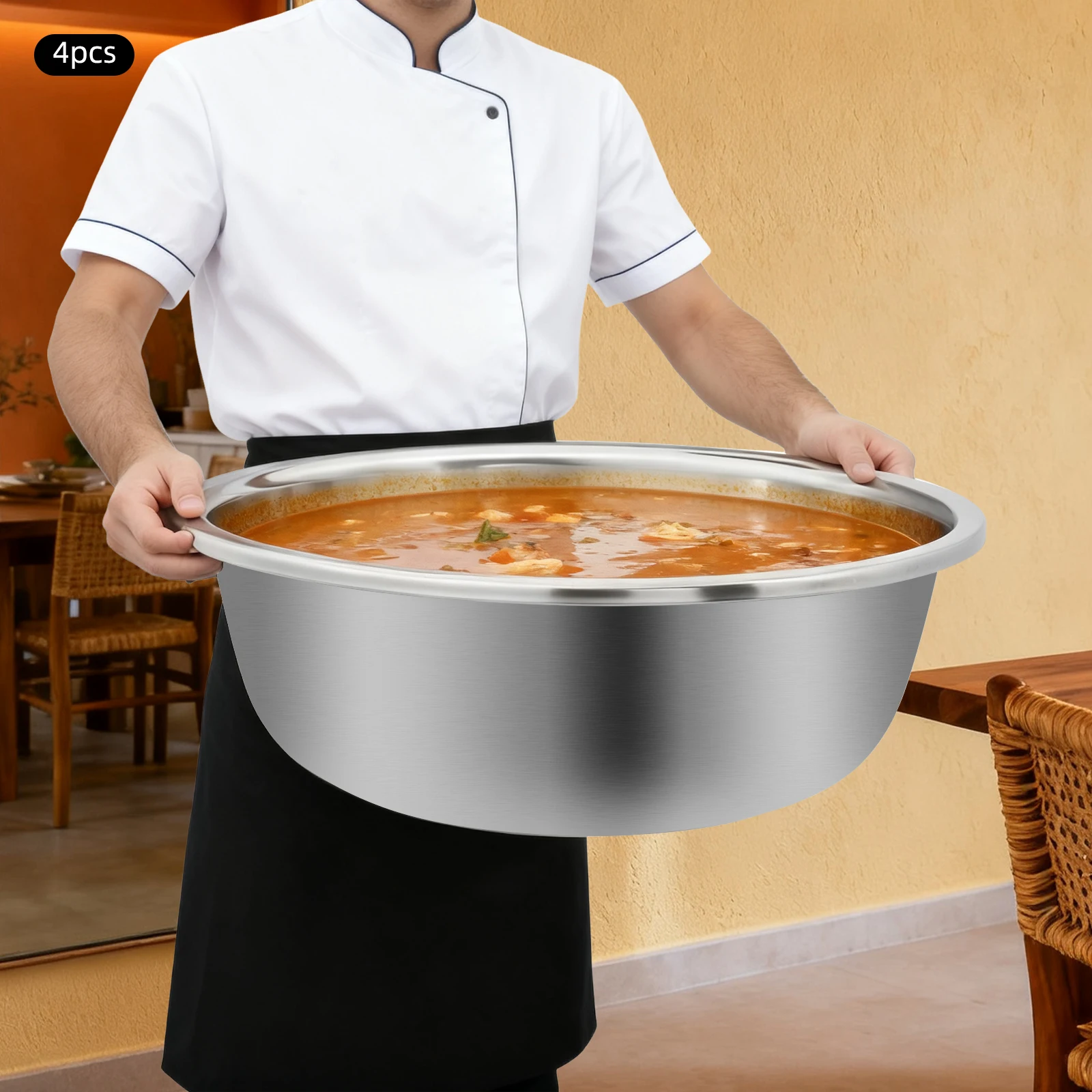 

4 PCS Stainless Steel Mixing Bowls, 23.62*7.09 Inch Mixing Bowls, Extra Large Basin Salad Basin Enhanced Thickness Silver