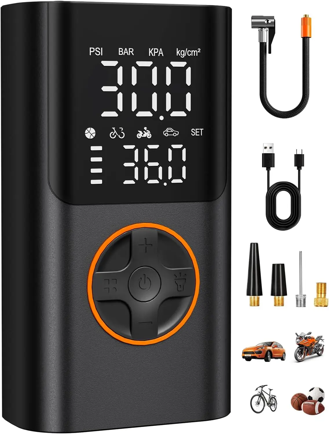 

Portable Tire Inflator, 150PSI Air Compressor with Gauge & USB Charging for Car, Bike, Motorcycle, Scooter, Ball