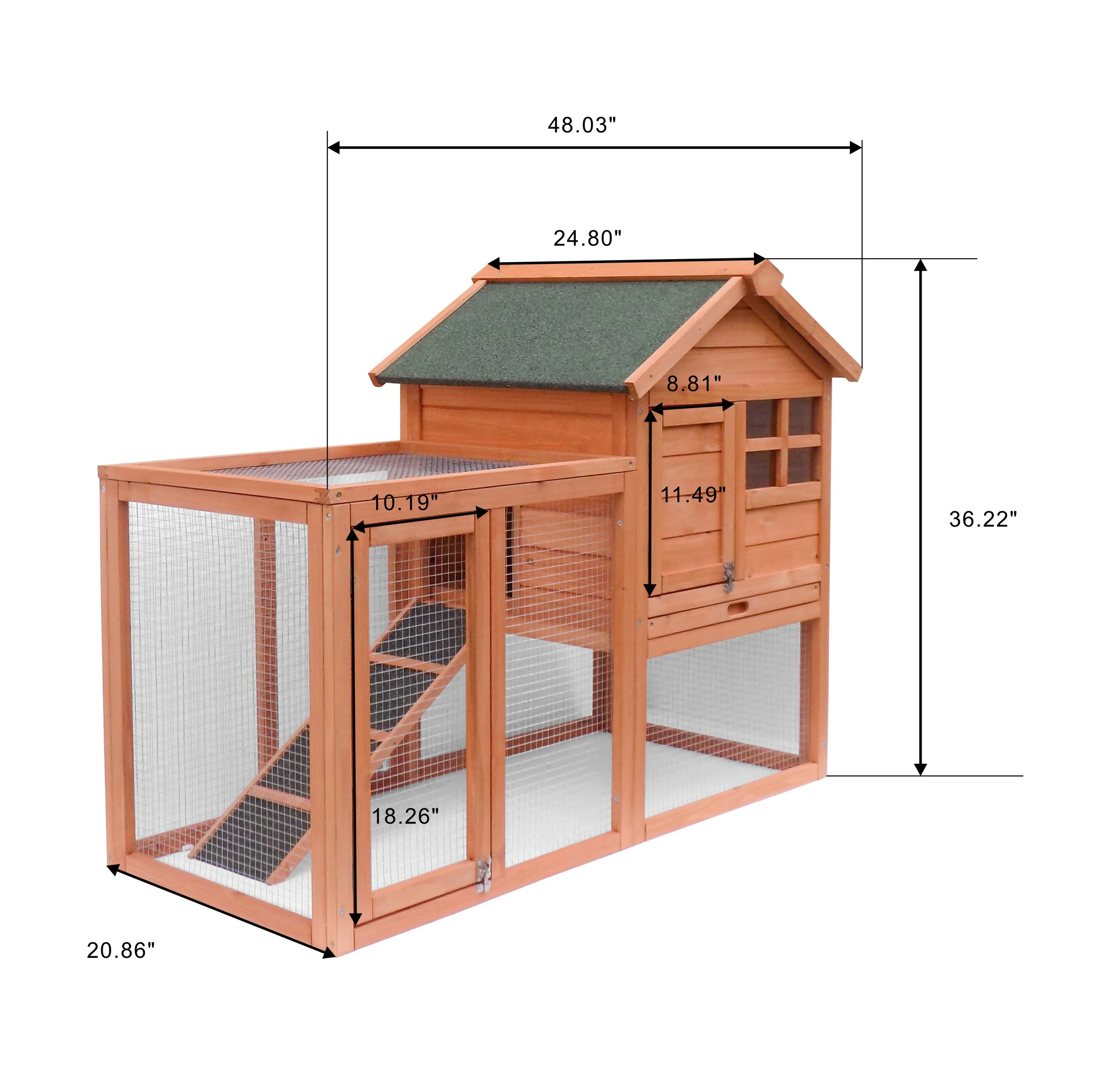 Rabbit Hutch, Indoor Outdoor Wooden Rabbit Cage with Waterproof Roof & Pull Out Tray, Pet House for Rabbits, Chicken (Natural)