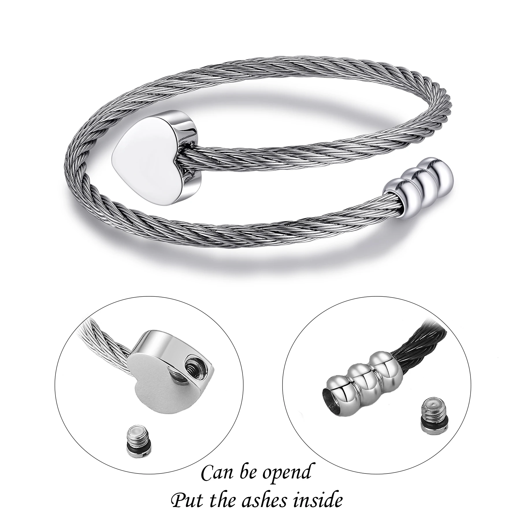 

Classic Stainless Steel Heart Urn Bracelet for Ashes Engraved Custom Name Date Pet Human Keepsake Memorial Cremation Jewelry