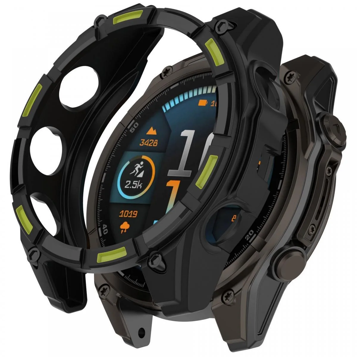 

Для Garmin Fenix 8 51 мм чехол для часов из ТПУ с защитой от царапин, полая рамка для часов - черный + зеленый
