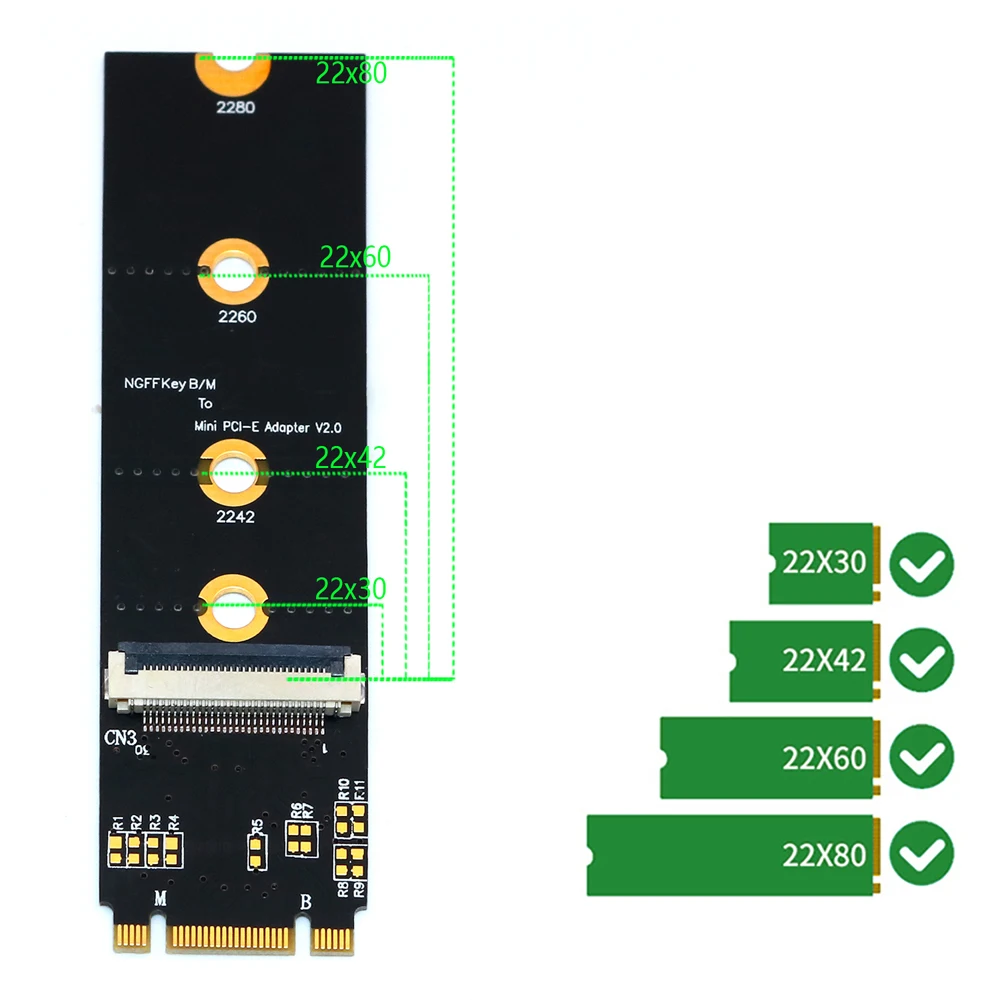 M.2 to Mini PCI Express Wifi Bluetooth Adapter M.2 Wifi Adapter with FFC Cables M.2 NGFF Key B+M to Mini PCI-E Wifi Network Card