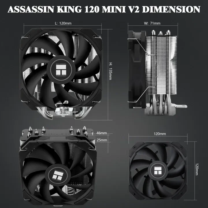 Thermalright Assassin King 120 MINI V2 CPU Air Cooler AK120 MINI V2 Equipped with TL-D12B fan/AGHP4.0 anti-gravity 5 heat pipes