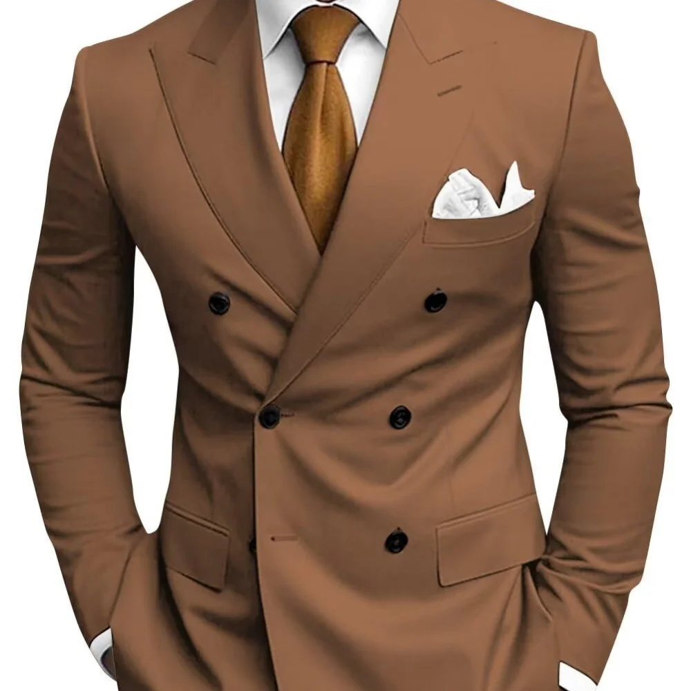 

Double breasted business etiquette workplace gentleman wedding groomsman groom style suit set suit jacket+pants