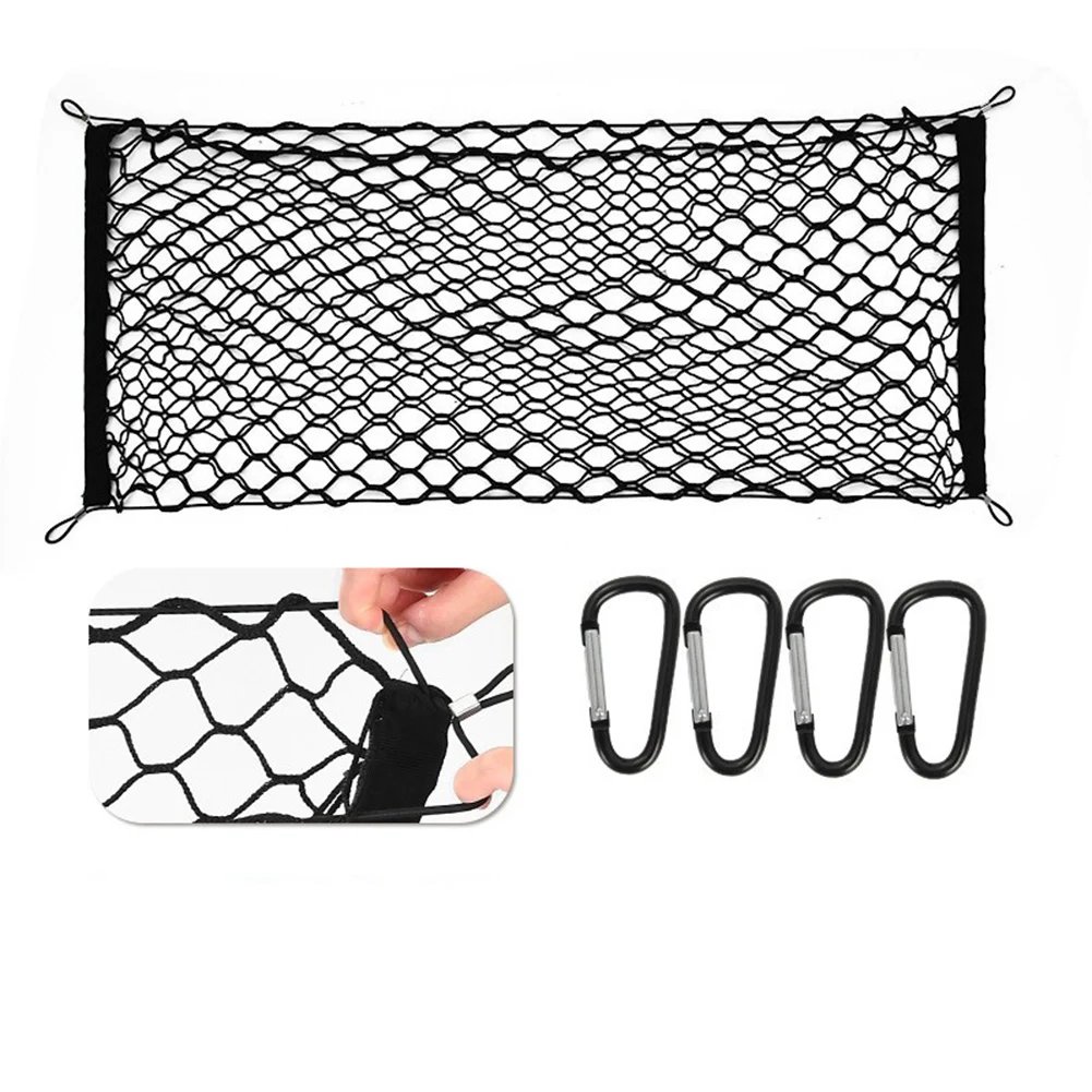 Stretchy Cargo Storage Net Car Organizer Trunk Organizer Black Cargo Net Nylon Mesh Rubber Edging Quick Installation