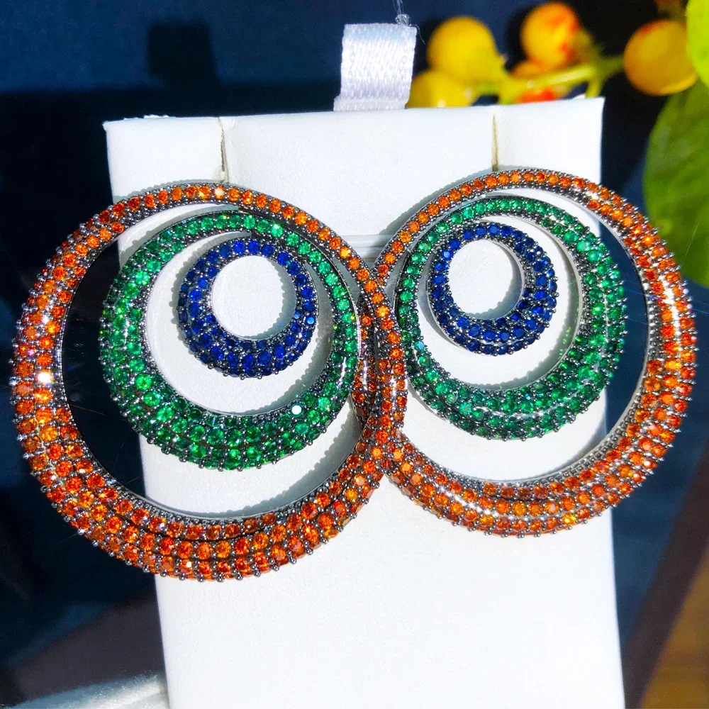 

Kellybola Luxury Trendy Round Circle Earrings Full Micro Elegant Shiny Cubic Zirconia for Women Bridal Wedding Party Jewelry