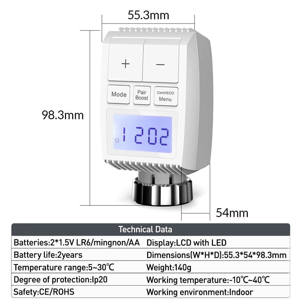 Temporizador de termostato programable, actuador de válvula de radiador TRV, controlador de temperatura