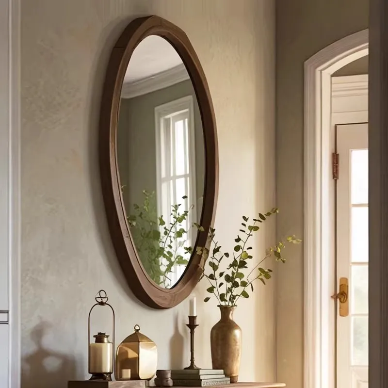 French Vintage Decorative Furniture Customized High-Definition Mirrors Bathroom Timber Frame Wall-Mounted Decorative Mirror
