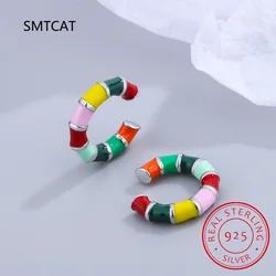 925 Sterling Silver Colorful Enamel Rainbow Candy Ear Cuff Clip On Earring For Women Girl Without Piercing Earing Jewelry DA457